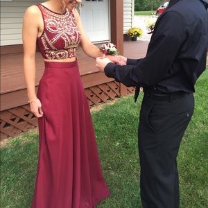 Maroon beaded two piece homecoming/prom dress